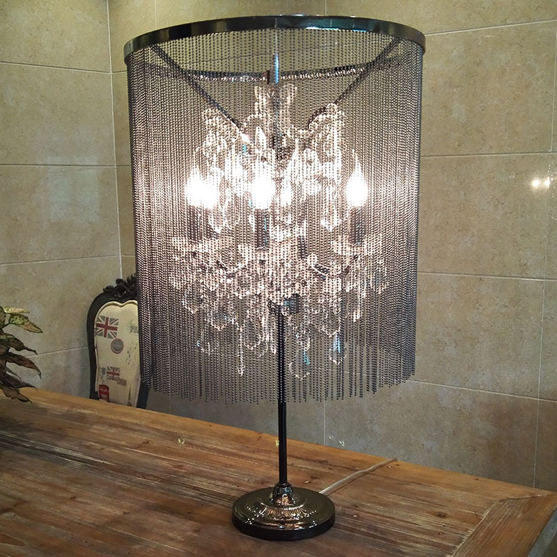 American Retro New Chinese Classical Old Bead Curtain Table Lamp Bedroom Restaurant Bar Creative Antique Iron Decorative Lamps
