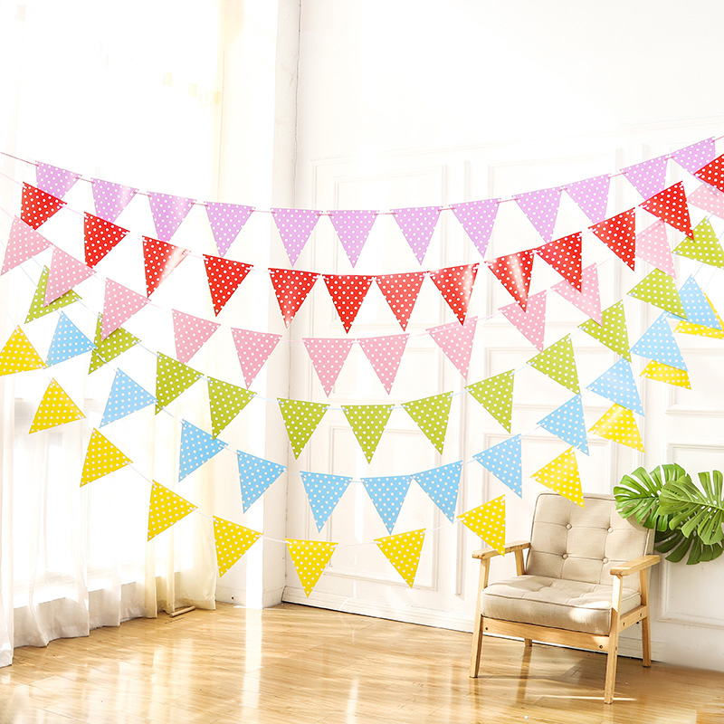 Simple Children's Birthday Party Paper Decoration Flag Triangle Flag Holiday Paper Flower Layout Banner Multicolor Wholesale