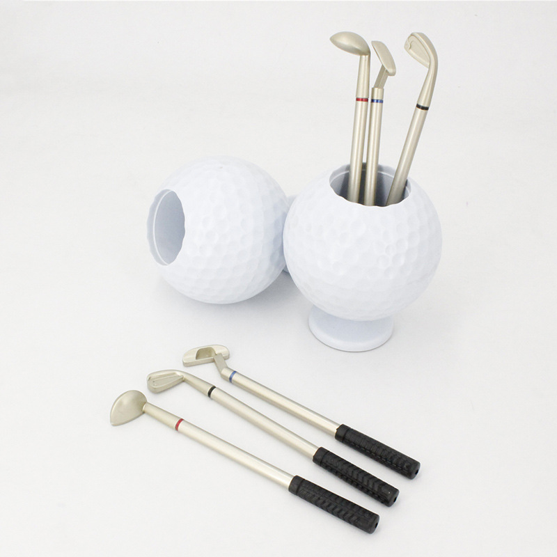 FUENTE de fábrica al por mayor regalo de golf decoración esférica titular de la pluma titular palillo de dientes regalo de oficina transfronteriza Venta caliente