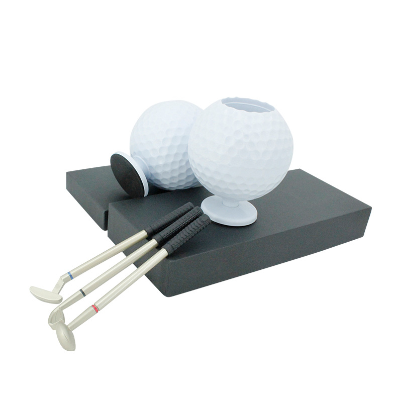FUENTE de fábrica al por mayor regalo de golf decoración esférica titular de la pluma titular palillo de dientes regalo de oficina transfronteriza Venta caliente