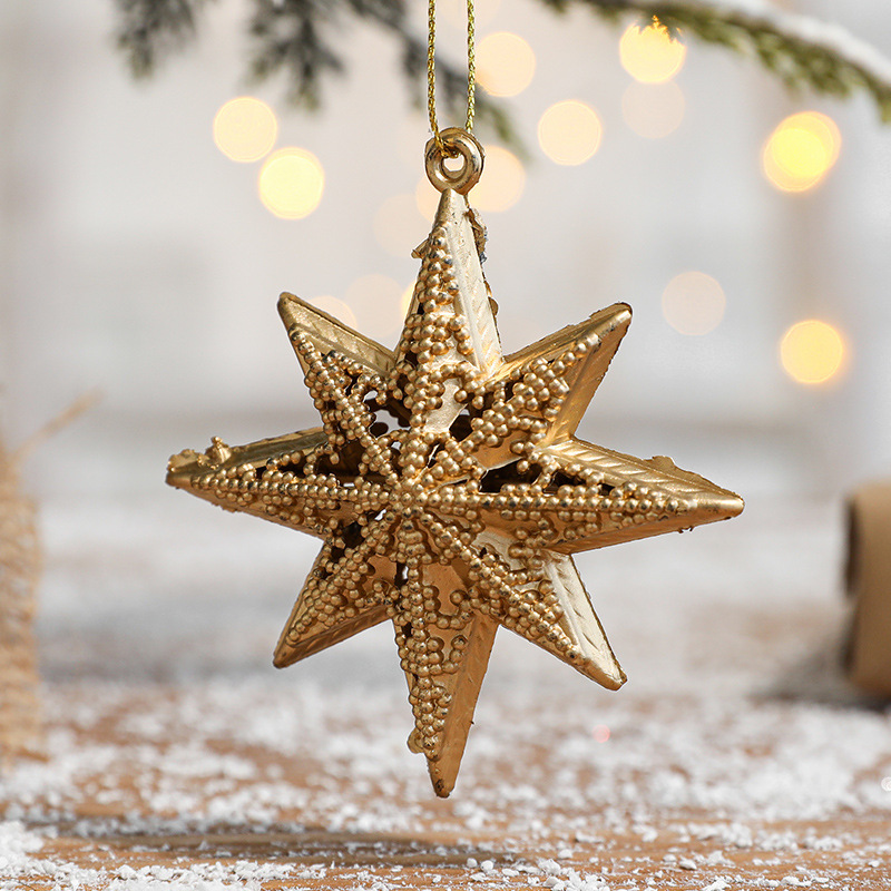 Hong Kong Heng decoraciones de Navidad árbol de Navidad colgante tridimensional hueco de plástico de oro hueco galvanoplastia estrella de cinco puntas