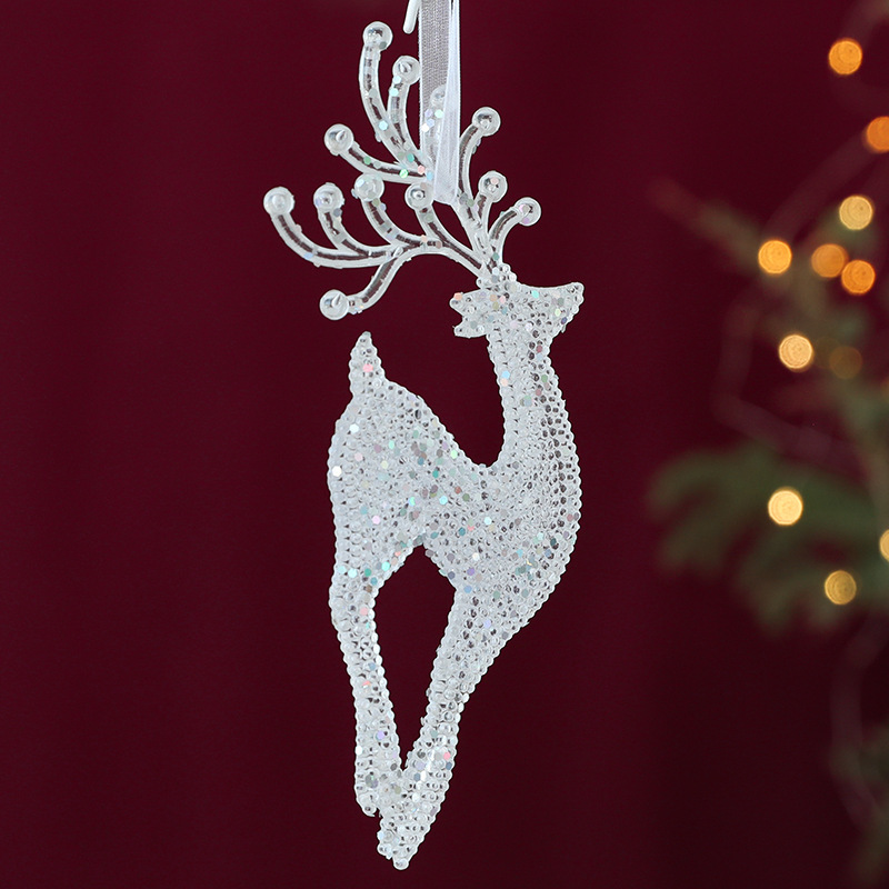 Adornos navideños de acrílico transparente con forma de reno, colgantes decorativos para árboles de Navidad, suministros de decoración para escenas navideñas, venta al por mayor.