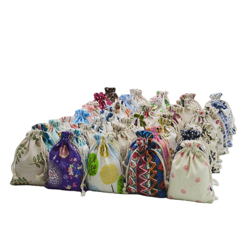 Printed Cotton and Linen Drawstring Bags, Small Cotton Cloth Bags, Sachets, Mosquito Repellent Empty Bags, Herbal Packaging Bags, Drawstring Bags in Stock