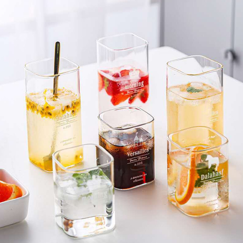 Factory wholesale High Borosilicate Glass square cup juice coffee cold drink cup square Cup