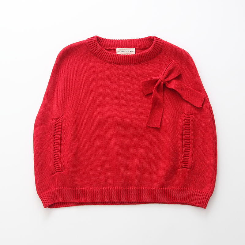 Chal de ropa infantil de otoño e invierno europeo y americano 2020 para niños capa de punto rojo para niños arco suéter de niña capa superior