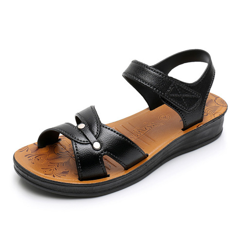Women's Summer Flat Sandals for Middle-Aged Ladies, Soft Sole Comfort Shoes for Elderly Women, Rubber Shoes with Sloped Heel, Large Size Mother's Shoes