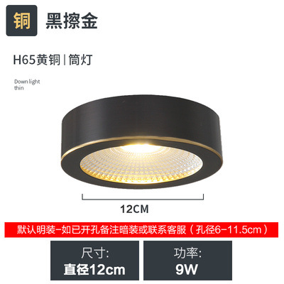 Todo-cobre superficie montada downlight Nordic LED ultra-Delgado agujero de techo de luz incrustado tienda de ropa pasillo techo Spotlight