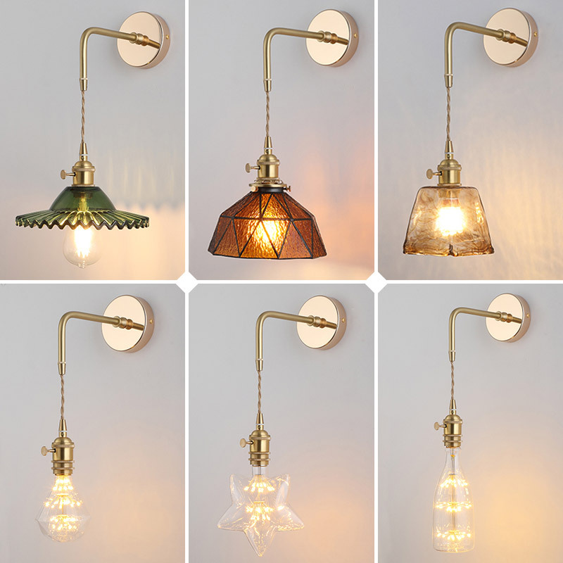 Lámpara de noche dormitorio nórdico lámpara de pared de cobre personalidad creativa LED simple hotel moderno pasillo escalera lámpara