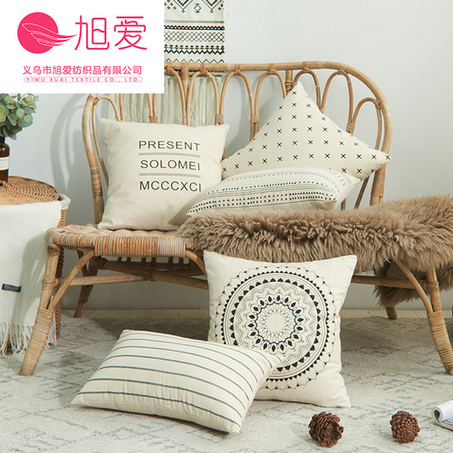 Cotton printed pillowcase letter simple geometric bed pillowcase simple home square backrest cover