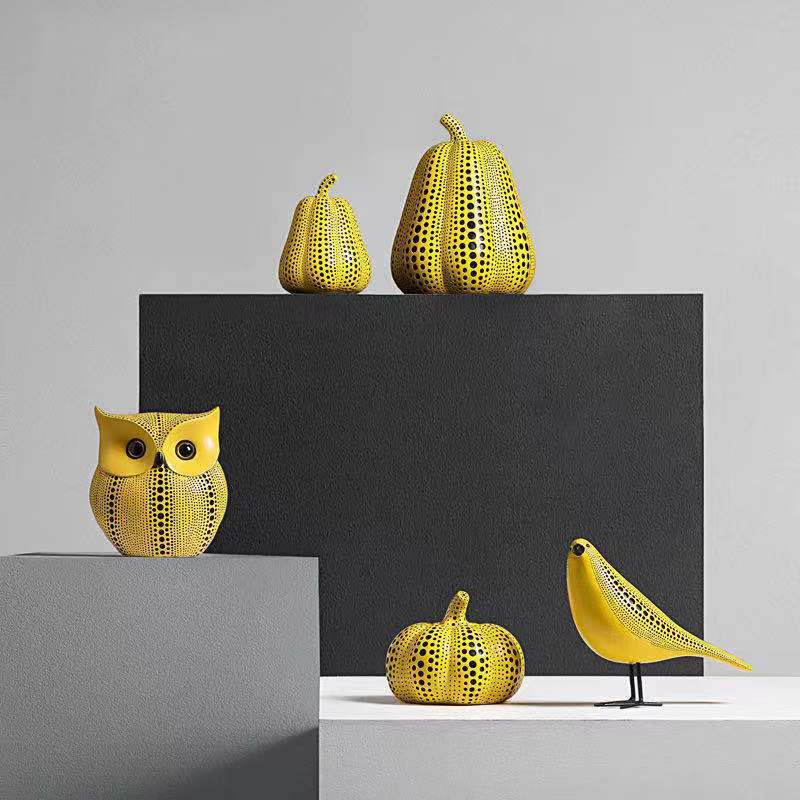 Polka Dot Art Yellow Pumpkin Ornaments Animal Simulation Resin Ornaments Nordic Creative Living Room TV Cabinet Soft Decoration