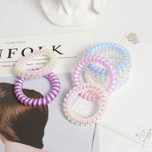 Mermaid Ji Phone Line Hairband Korean version ins reflective laser girly heart traceless hairband small fresh and simple rubber band