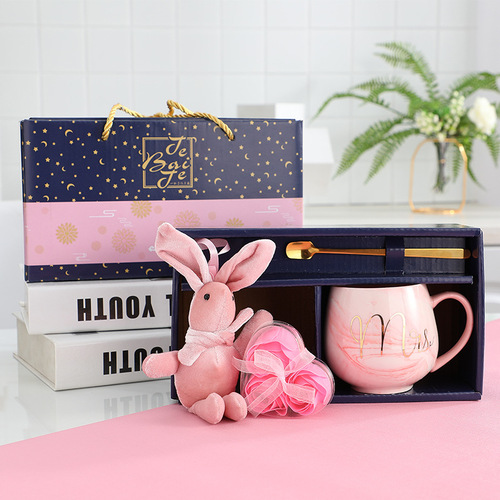 Marbled ceramic mugs for couples, Amazon ceramic mug gift box, wedding gift cup and spoon