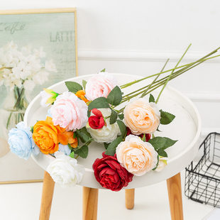 Simulation European -style 3 -headed peony home wedding decoration fake flowers silk flower Western rose simulation peony flower ornaments