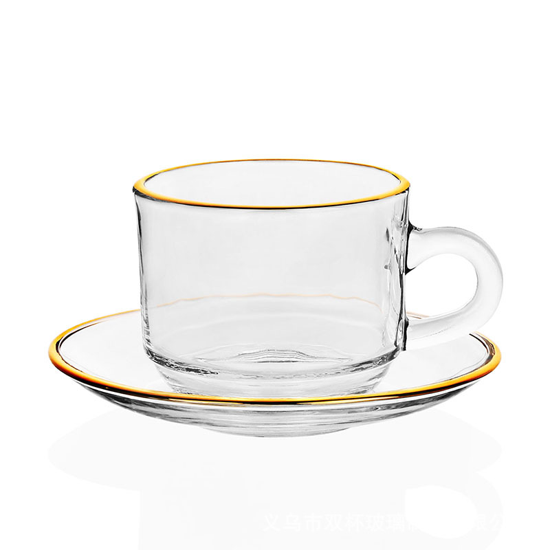 Manzana verde borde dorado 6 tazas 6 platos engrosada taza de café y platillo traje de vidrio transparente taza de té de la tarde taza de regalo