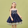 Lace evening dress, children's golden small princess costume, open shoulders, lace dress, flowered