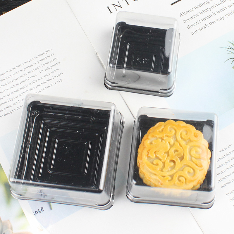 Tapa de plástico cuadrado redondo yema de huevo crujiente blister caja bandeja de pastel de Luna nieve Mei Niang bola verde caja de embalaje 50 piezas