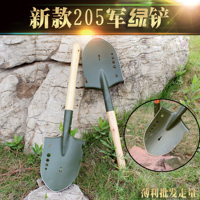 抗洪防汛植树配套户外铲63公分长工兵铲新款军绿木柄铁锨尖锹|ru