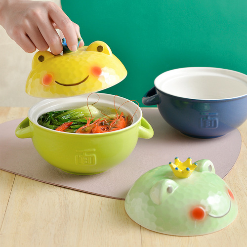 Creative ceramic bowl instant noodle bowl double-eared ceramic tableware dormitory soup bowl noodle bowl high-looking cartoon home