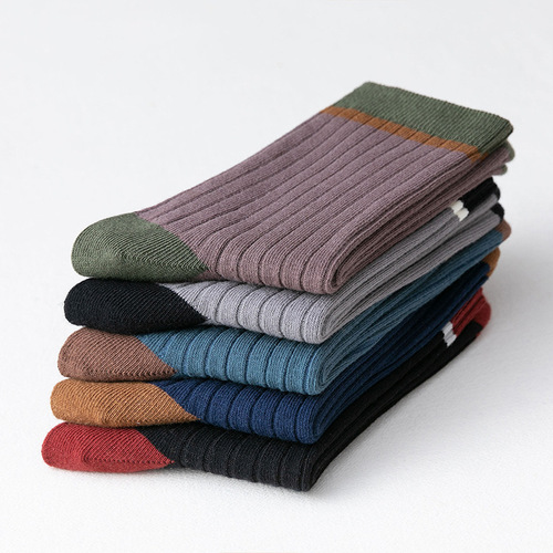 Spring and autumn mid-calf socks for men, double-needle solid color business casual stockings, men's cotton socks, Zhuji men's socks wholesale