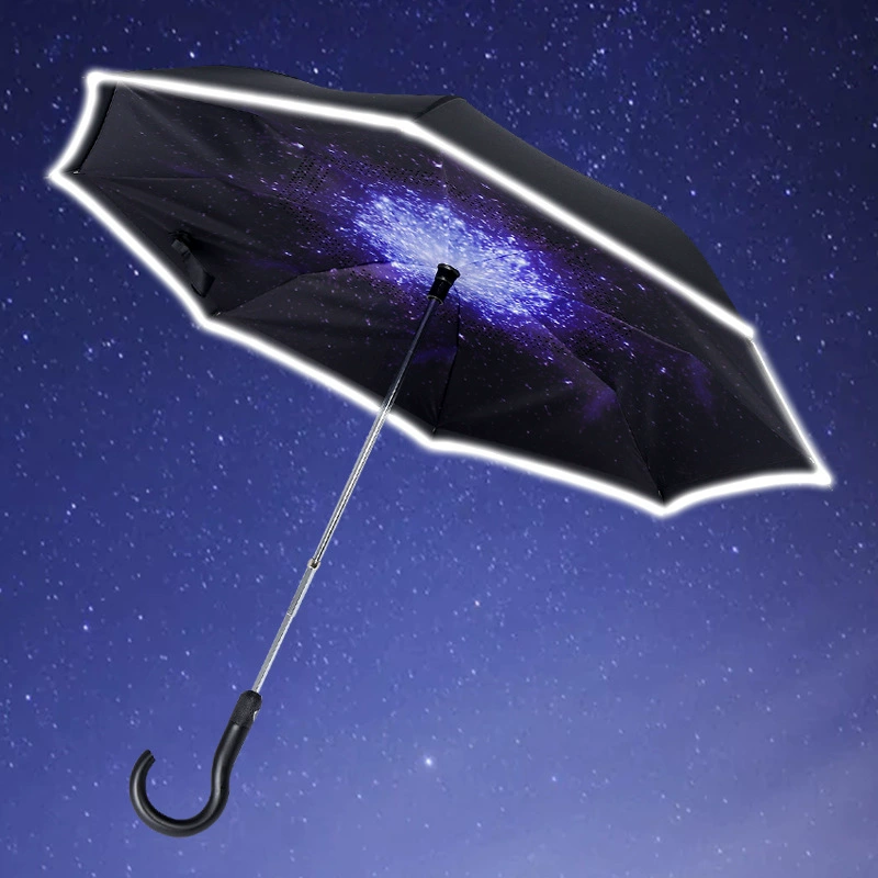 Reverse light strip Creative double -layer fully automatic reverse umbrella free to hold rain rain car fixed rod reverse ads reverse umbrella