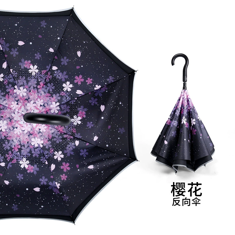 Reverse light strip Creative double -layer fully automatic reverse umbrella free to hold rain rain car fixed rod reverse ads reverse umbrella