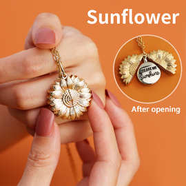 跨境欧美太阳花项链饰品女大量现货可刻字sunflower向日葵锁骨链