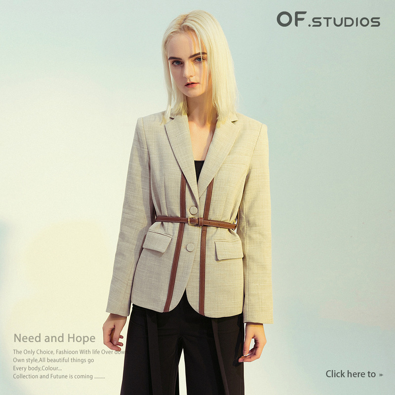 26 New British-Style Patchwork Color-Block Leather Patchwork Blazer with Belt 1226