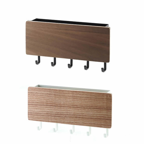 Japanese-style wall-mounted key rack, entryway multi-functional miscellaneous storage rack, drill-free hook key holder