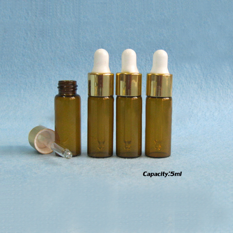 5ml茶色玻璃滴管瓶分装精油瓶批发小样瓶吸管电化铝胶头盖瓶