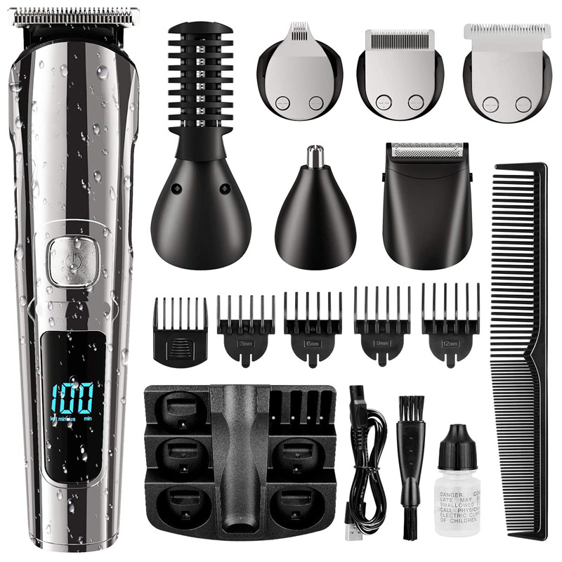 Cortadora de cabello multifuncional recargable lavado eléctrico Clipper pantalla digital LCD seis en uno traje de cuidado del cabello transfronterizo