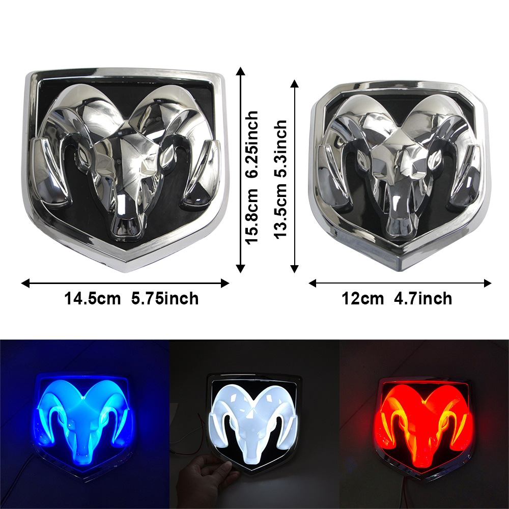 Aplicable a esquivar la luz delantera del logotipo del coche RAM logotipo luminoso RAM luminosa etiqueta engomada del logotipo del coche cabeza de oveja cola trasera logotipo modificado luz del coche