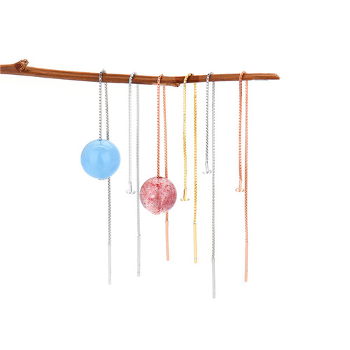 S925 sterling silver ear wire accessories, beaded crystal handmade DIY earrings, gold-plated long box chain T-shaped ear wire