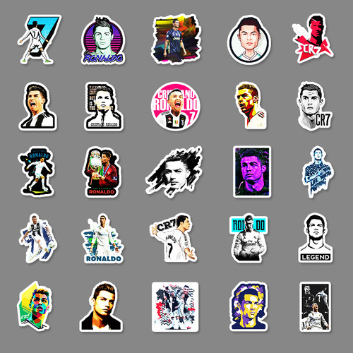 52 Football Star Cristiano Ronaldo Doodle Decal Sticker for Laptop Suitcase Phone Car Waterproof Sticker