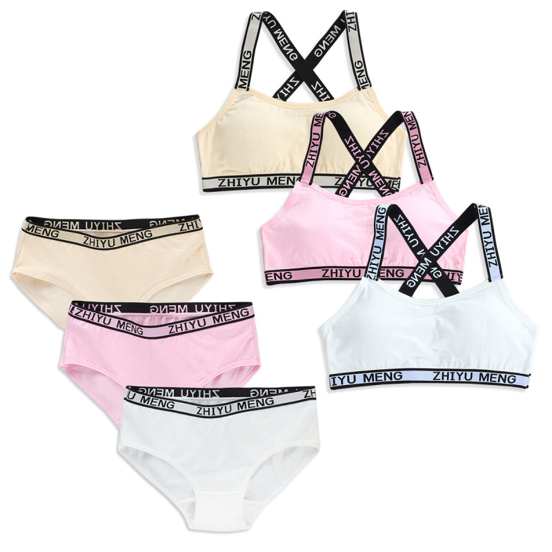 Girls' Bra Set Girls' Tube Top Sling Beautiful Back Triangle Developmental Cotton 12 Junior High School Students 16-year-old Wrapped Chest Students