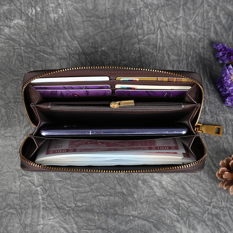 Cartera vintage de cuero de vaca de primera capa con relieve de libélula, cartera larga tipo clutch de cuero genuino de gran capacidad para mujer, tarjetero.