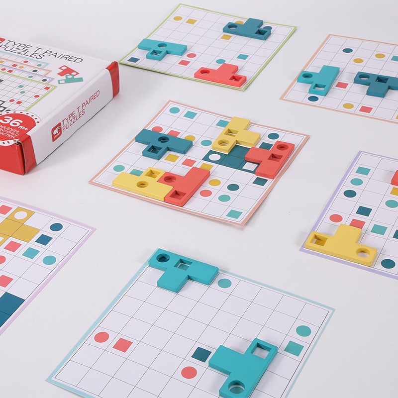 Juego de mesa de madera en forma de T para niños entrenamiento de pensamiento lógico Tetris rompecabezas juego de juguete de inteligencia