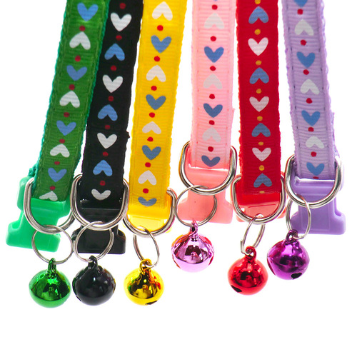 Pet collar, dog leash, dog collar traction, colorful square buckle, love print, cartoon style, with bell