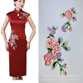 溢希绣品 旗袍婚纱配饰牡丹花朵两件套民族风服装刺绣花边辅料