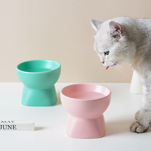 Cat Bowl Ceramic High-Base Food Bowl for Cats, Water Bowl, Protects Neck, Anti-Tipping Cat Food Bowl, Dog Pet Bowl
