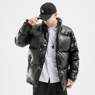 2021 leather cotton-padded jacket winter cotton-padded jacket men's overalls bright down cotton-padded jacket youth coat cold-proof warm bread clothing tide