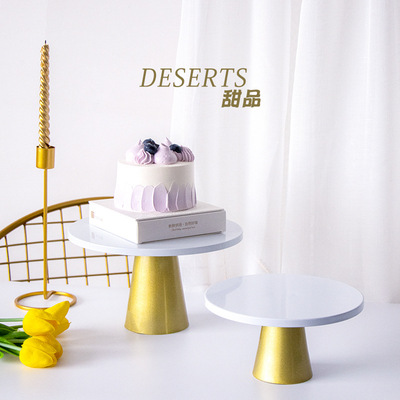 白色甜品台ins蛋糕金色高脚台拍照道具美食烘焙摄影摆拍道具背景|ms