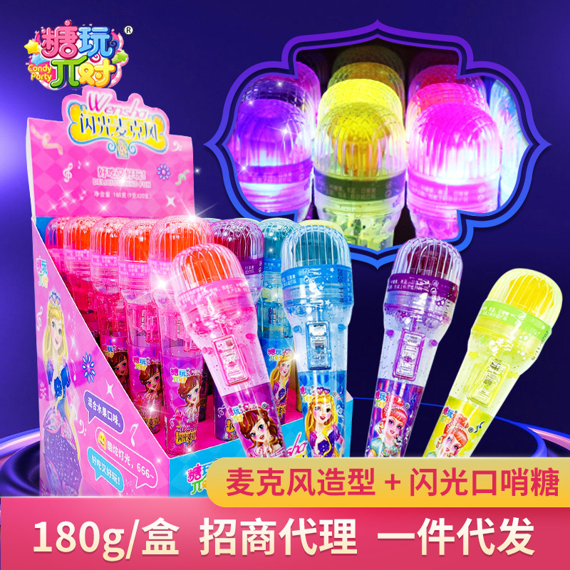Microphone shape flash whistle candy 180 g/box mixed fruit flavor children's casual candy toys wholesale