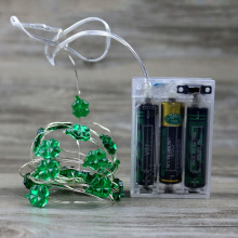 创意款LED四叶草灯串爱尔兰节日防水装饰铜线灯照明造型电池盒灯