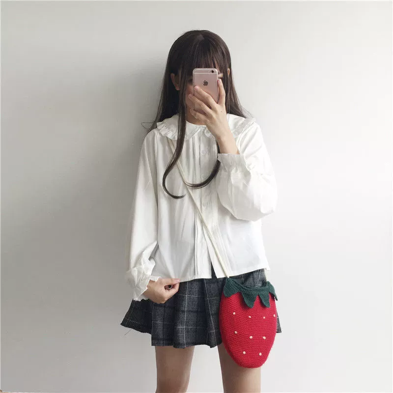 Весна и осень LoLita Студенческая рубашка с длинным рукавом и рукавом-фонариком, воротник для куклы, милая японская рубашка с длинным рукавом