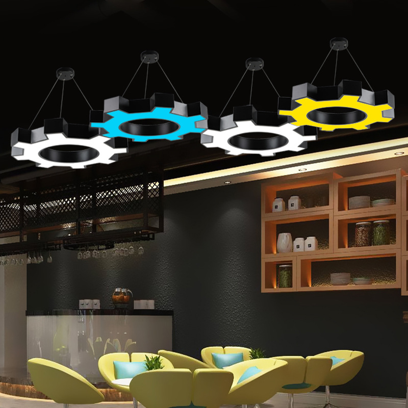 Industrial style gear pendant light, personalized art light, gym light, internet cafe light, kindergarten decorative light, hexagonal splicing light