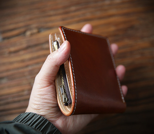 Retro handmade vegetable tanned leather wallet men's short genuine leather zipper wallet top layer cowhide youth horizontal wallet trendy