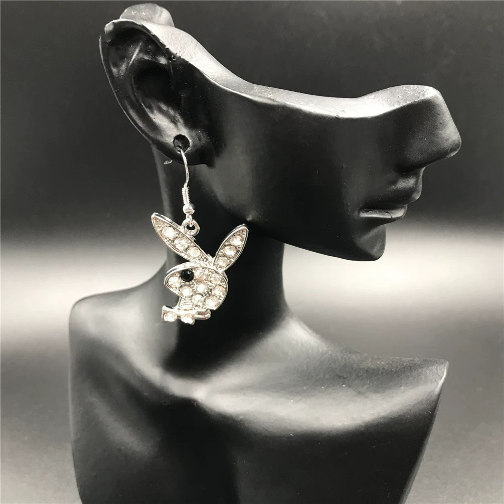 Кролик клип-уши серьги, нержавеющая сталь, кристалл из rhinestone, панк-хип-хоп стиль, без прокола
