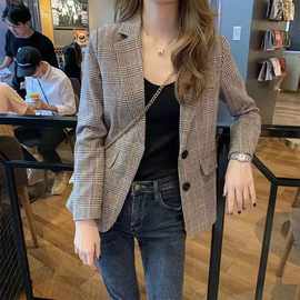 小西装外套女2026春秋薄款新款学生短款网红小个子气质格子西服女