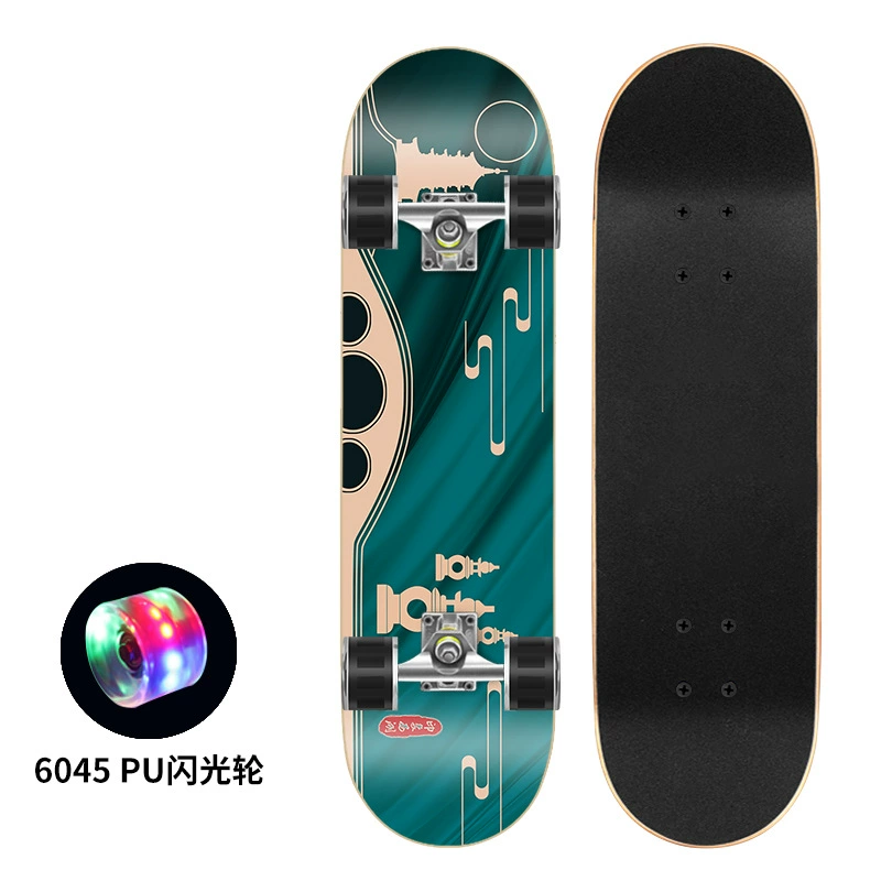 Polyurethane flash skateboard, 80×20 cm, double-kick deck, 6045 PU wheels, 300 lb load