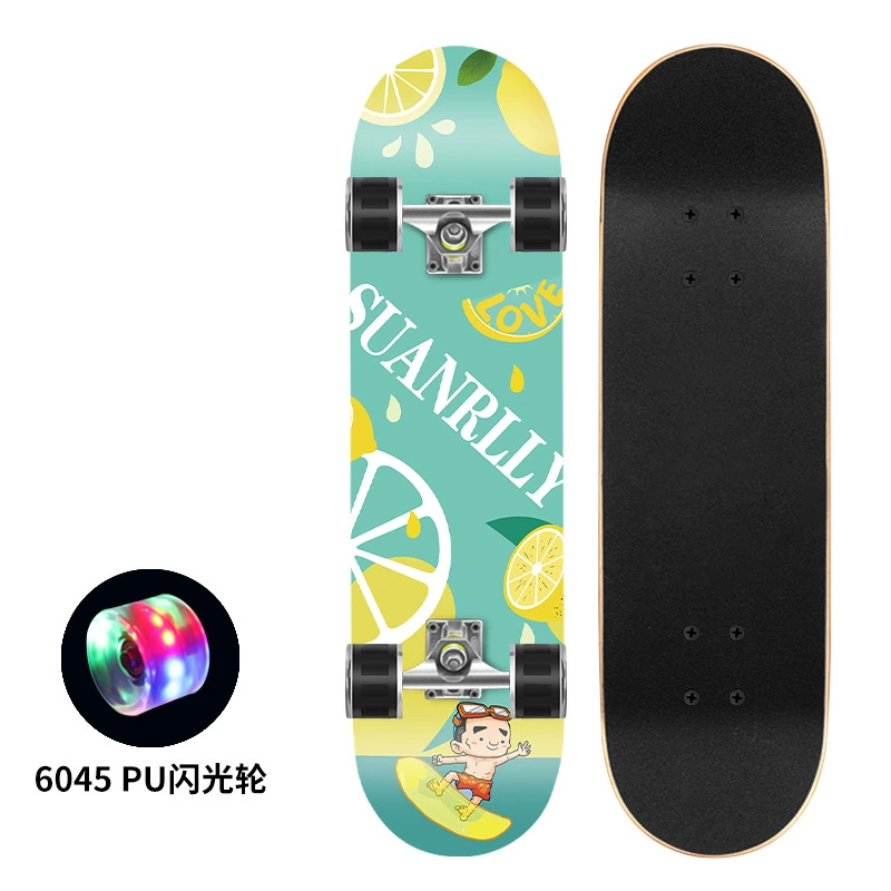 Polyurethane flash skateboard, 80×20 cm, double-kick deck, 6045 PU wheels, 300 lb load